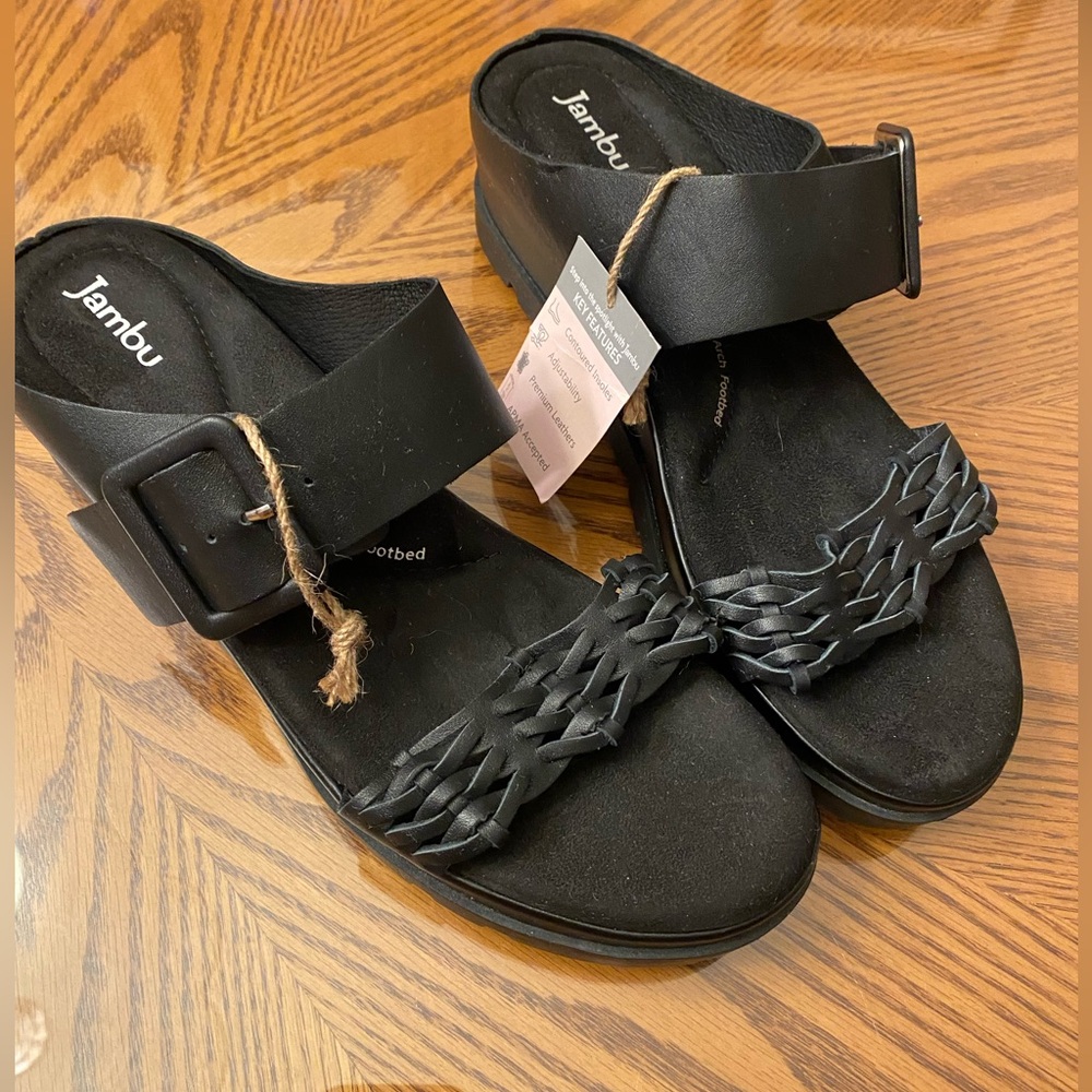 Jambu Black Woven Strap Sandals